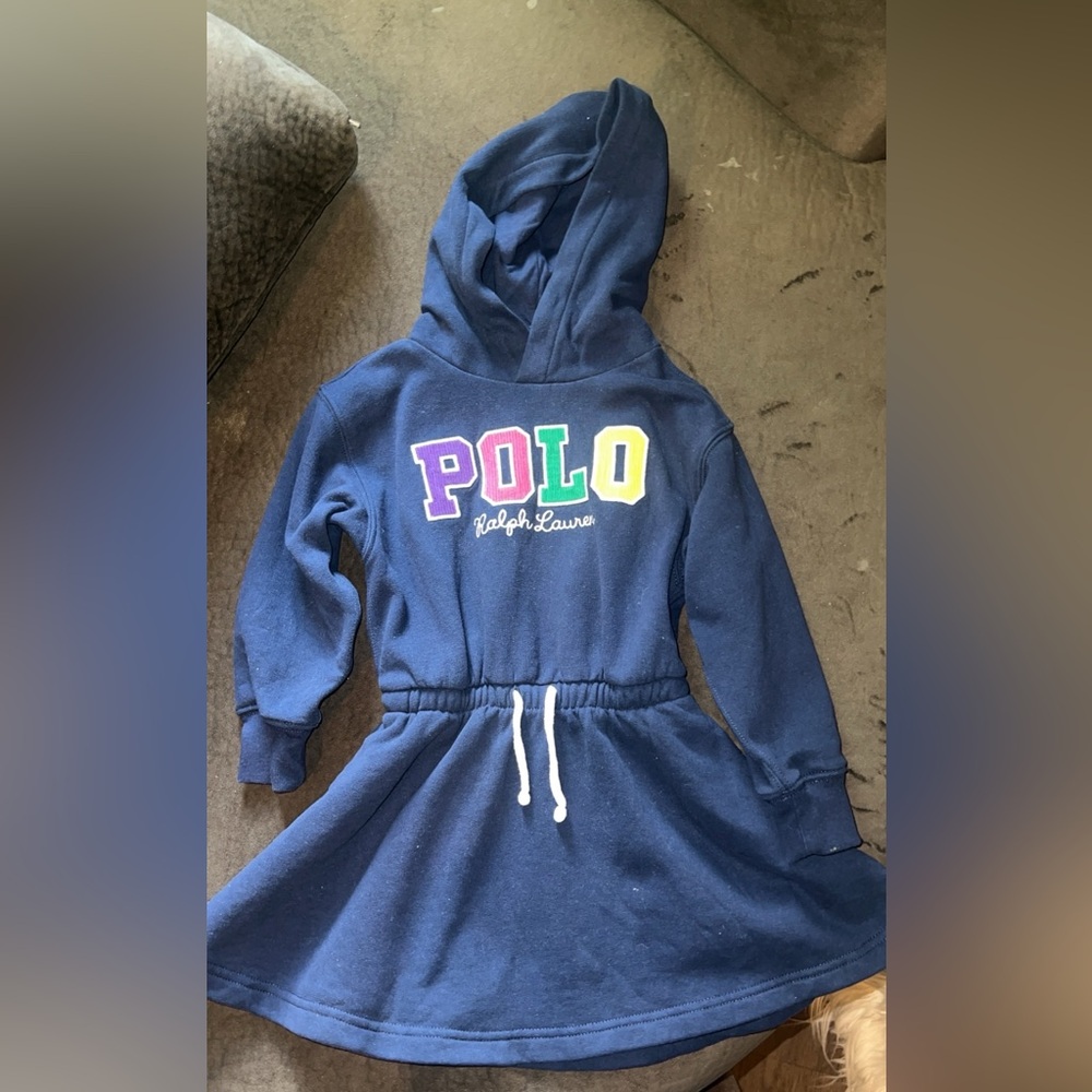 Ralph Lauren Kids Blue Hoodie Dress with Colorful Logo
